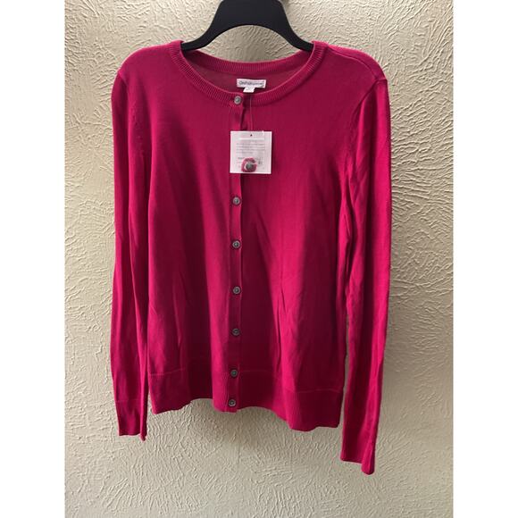 Croft and Barrow NWT Women's Raspberry/Fuschia Pink Button Down Sweater - Sz Med - Picture 1 of 5